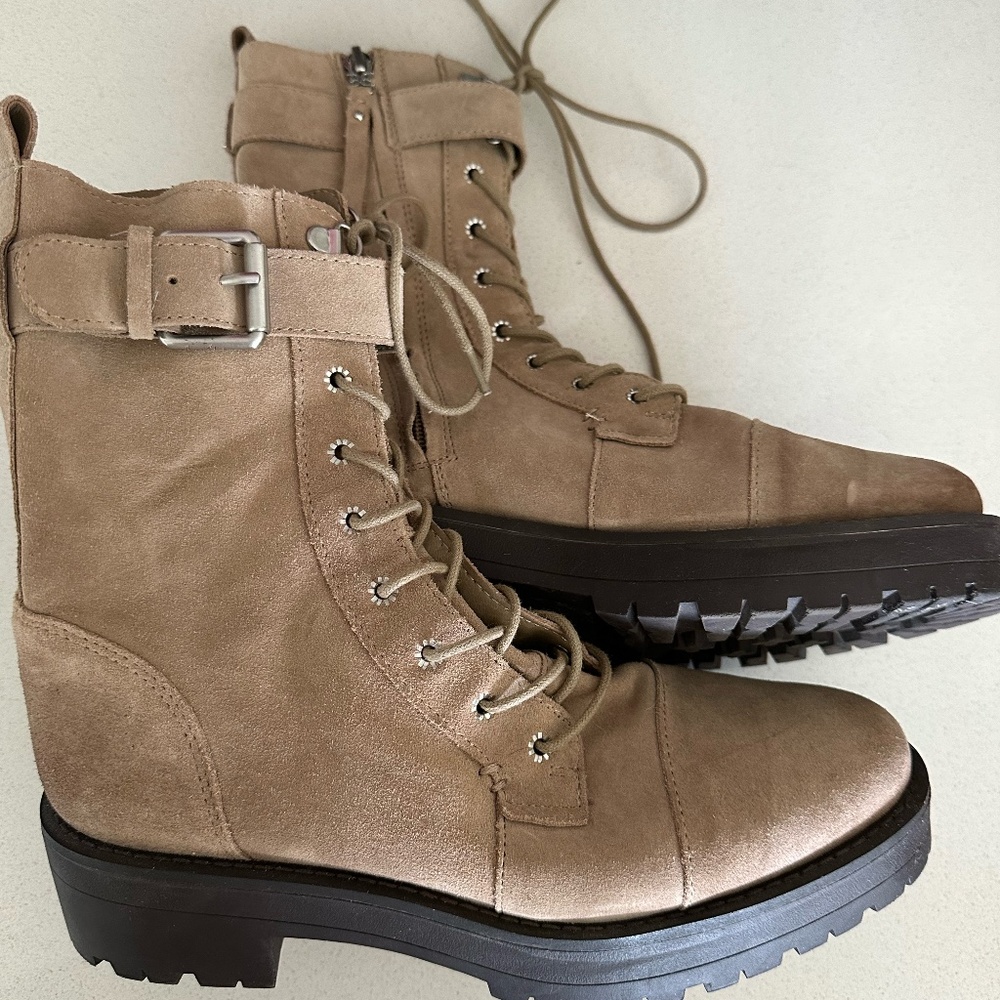 Sam Edelman Women Junip Brown Suede Festival Combat Platform Boots Size 8.5